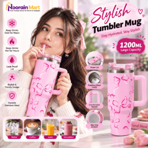 1200ml Floral Purple Stainless Steel Tumbler with Handle and Straw